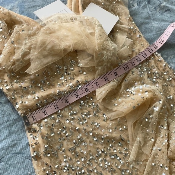 Mac Duggal Sequin Ruffle Asymmetric
Neck Tulle Gown/with Flutter Cap Sleeves - Picture 12 of 14